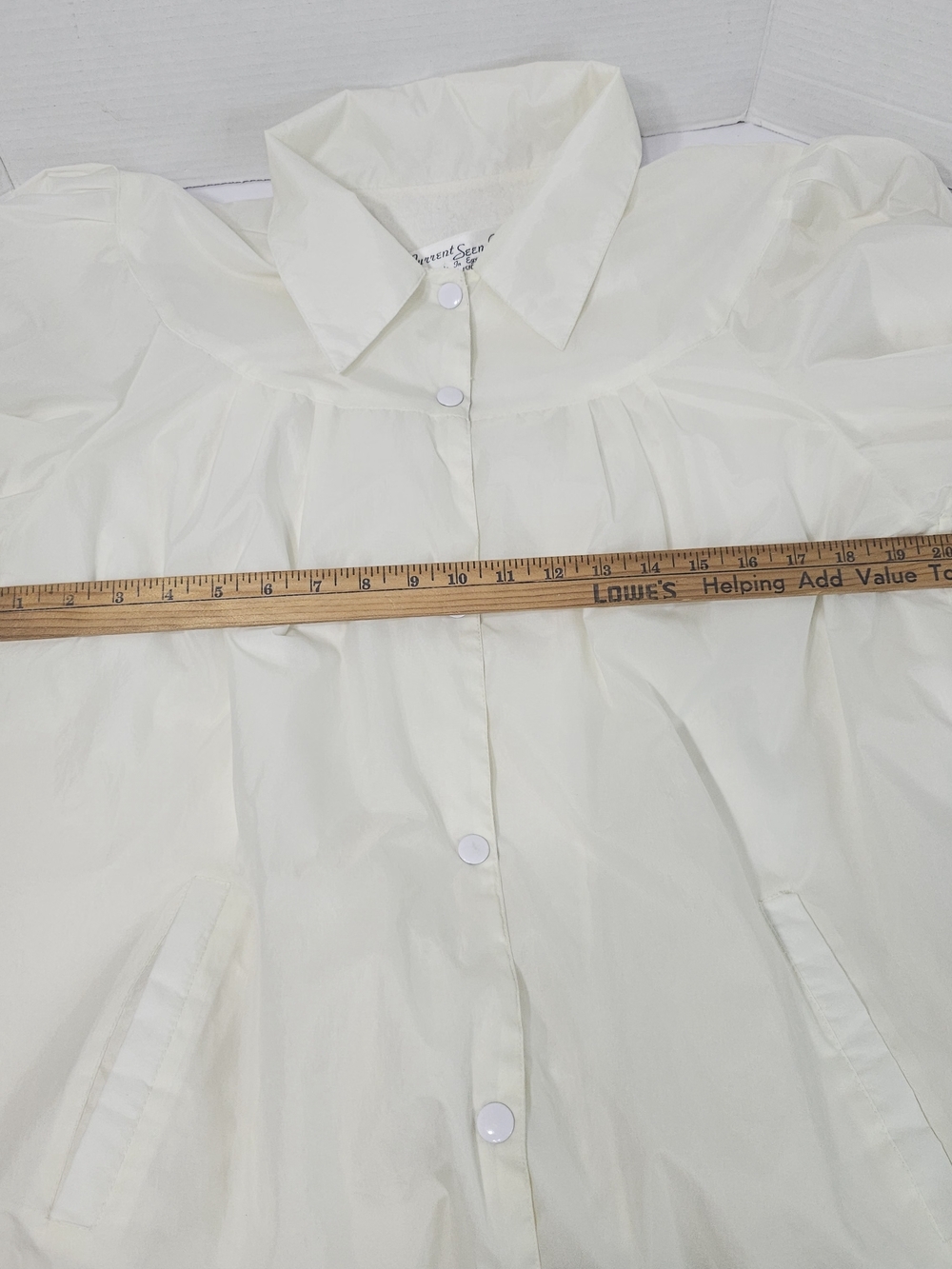 Vtg Current Seen Women L Cream Nylon Jacket Cotton Lined Snap Front Puff Sleeve - Picture 3 of 11